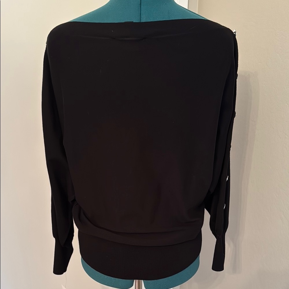 Black Boatneck Sweater with Sparkly Buttons down the Sleeve - Picture 5 of 5